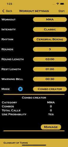 Precision Boxing Coach training screen